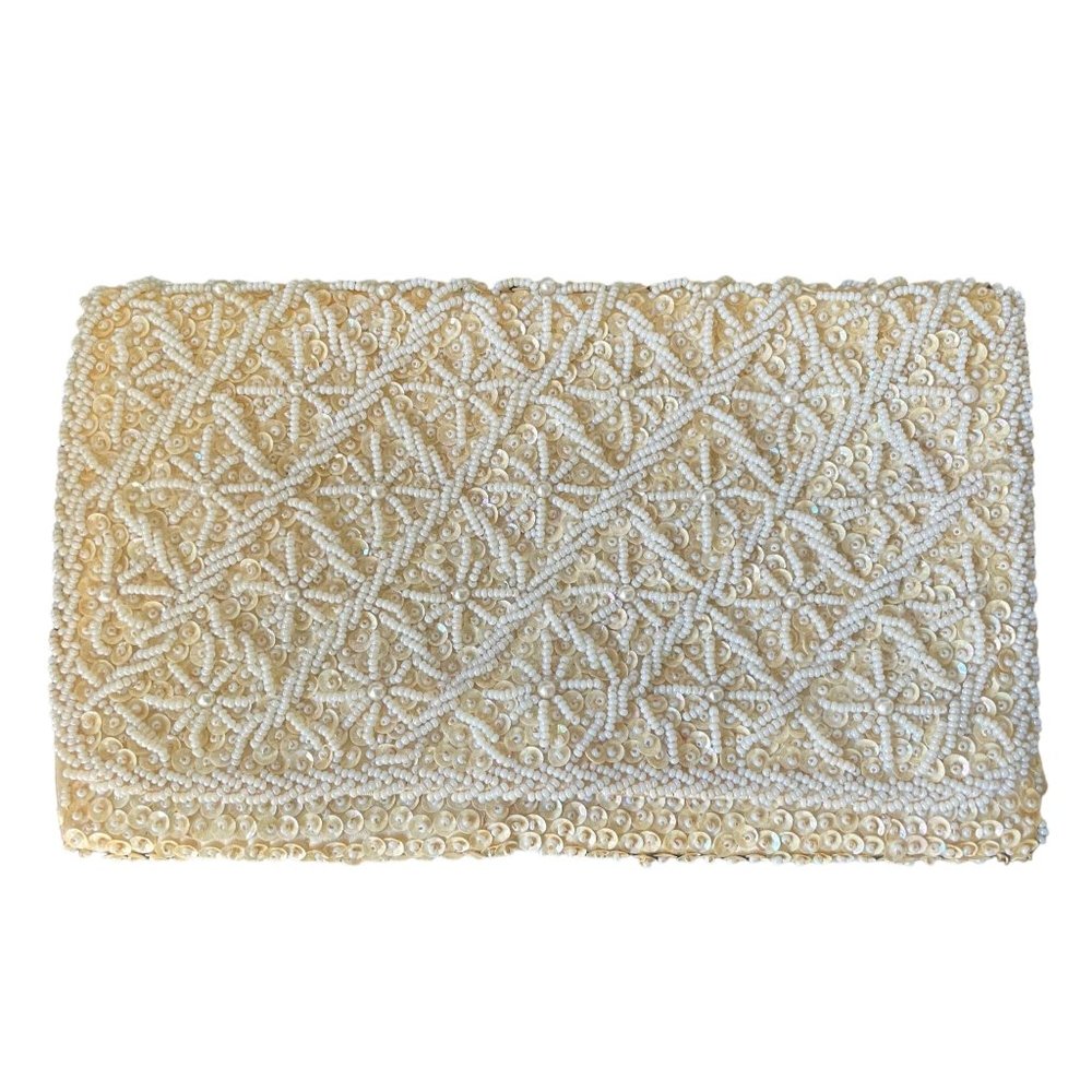 Vintage Beaded clutch by Du Barry 1960s midcentury ivory beads clutch purse Hand